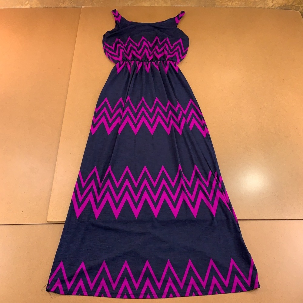 Pixley Womens Size Medium Navy Blue Purple Chevron Sleeveless Maxi Dress New